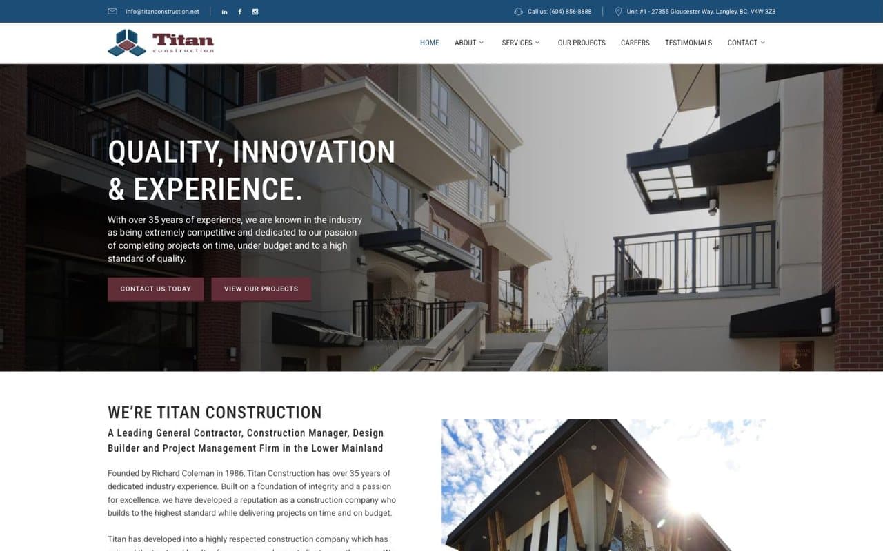 Titan Construction homepage, built by Fast & Found